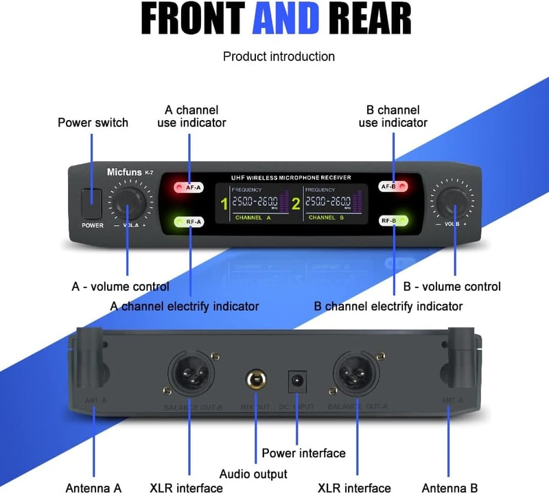 Micfuns K7 Profi vezeték nélküli karaoke mikrofon szett, 2 kézi VHF, 100m hatótáv