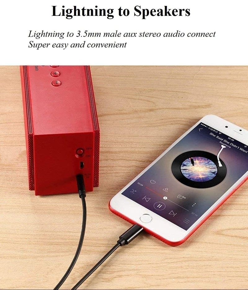 esbeecables MFi Tanúsított Lightning - 3.5 mm AUX Kábel iPhone 14/13/12/11/XS/XR/X/8/7/6 Készülékekhez - Autó, Otthoni Hifi Rendszer Csatlak