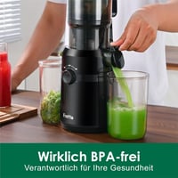 Fretta Slow Juicer 200W - Fekete gyümölcsprés 108mm-es adagolónyílással, egész gyümölcsökhöz, BPA-mentes Tritan anyagból, könnyen tisztíthat 4