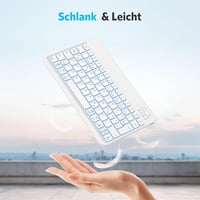 Emetok Bluetooth Billentyűzet iPad/iPhone/Android Készülékekhez - 7 Színű Háttérvilágítás, Újratölthető, Ultravékony, Vezeték Nélküli, Fehér 8