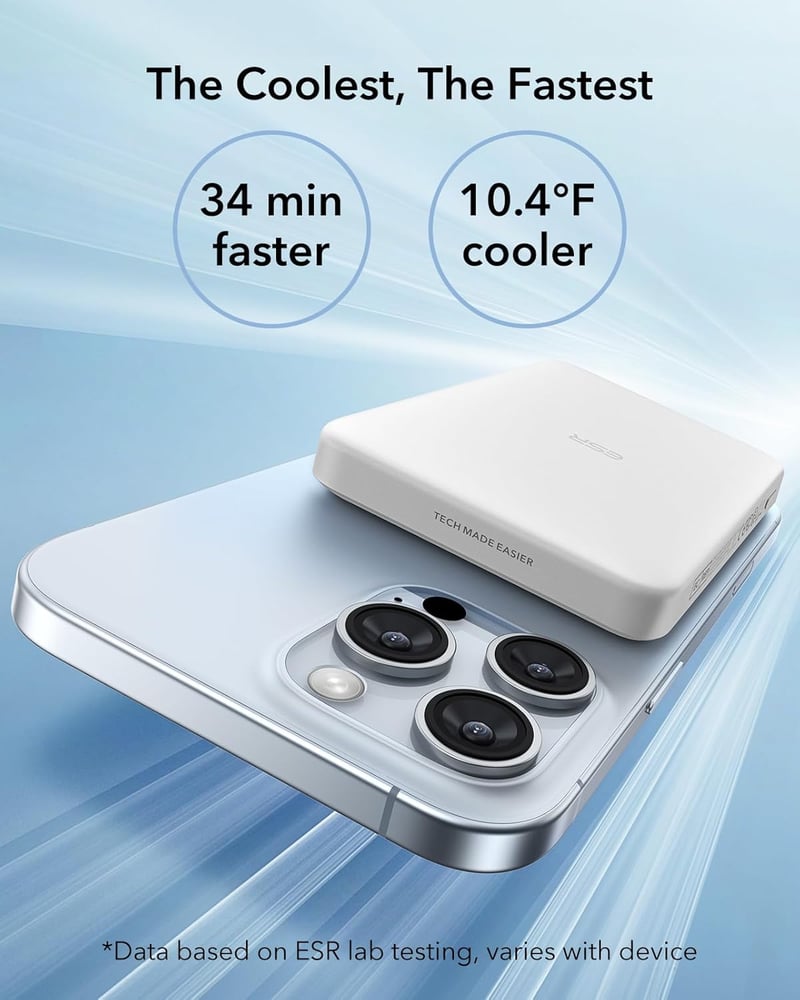 ESR Qi2 Tanúsított MagSafe Powerbank 10000mAh - 15W Gyorstöltő iPhone 16/15/14/13/12 Készülékekhez, Kompakt Hordozható Külső Akkumulátor USB