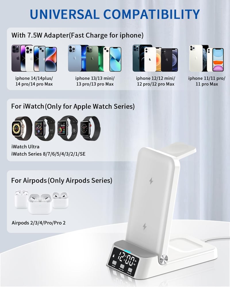 Apple 4 az 1-ben vezeték nélküli töltőállomás iPhone, iWatch és AirPods készülékekhez, 18W gyorstöltővel