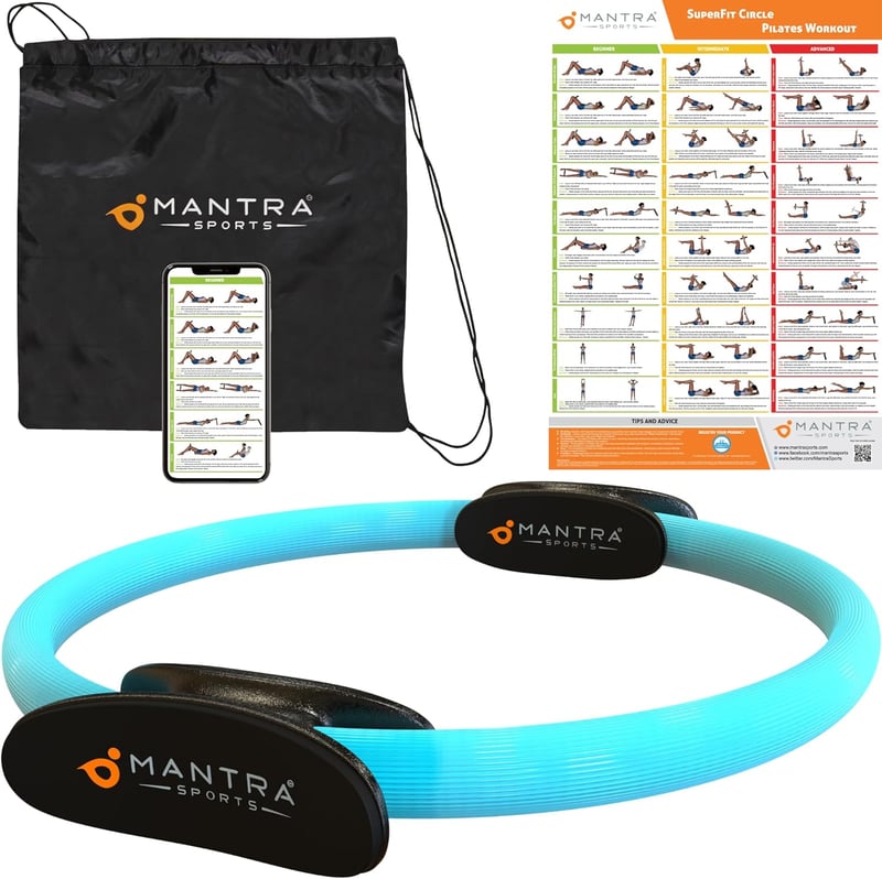 MANTRA SPORTS Pilates Gyűrű 33cm - Otthoni Fitness Eszköz Medence- és Combizom Erősítéshez - Türkiz Edzőgyűrű Férfiaknak és Nőknek Hordozhat