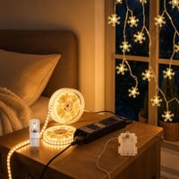 Večernji ugođaj: 10m toplo bijela LED traka + svjetlosni niz pahuljice + G9 LED žarulja 1