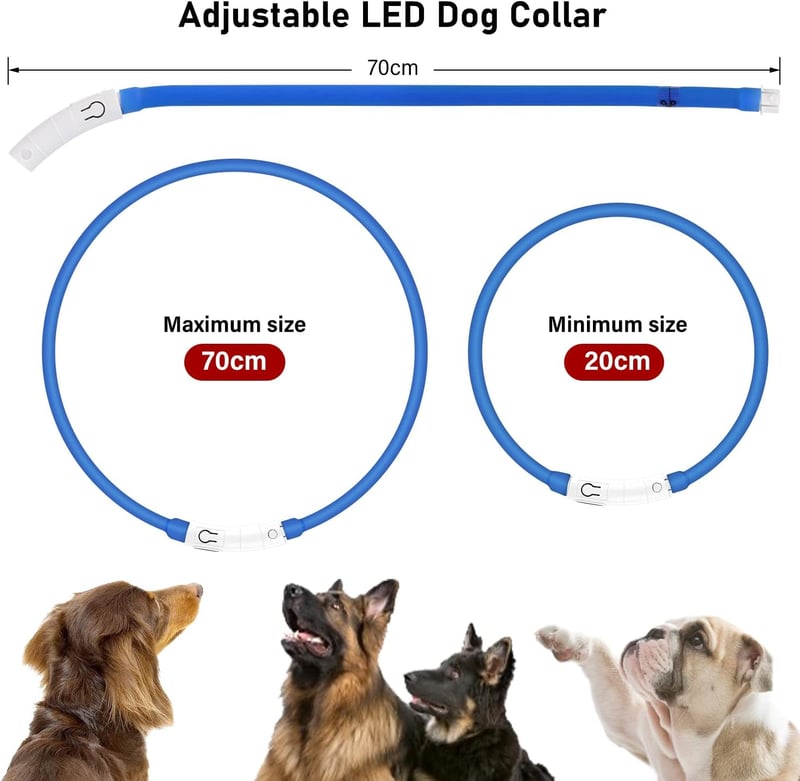 LED-es világító nyakörv kutyáknak, USB-s, vízálló, 3 fénymóddal, állítható