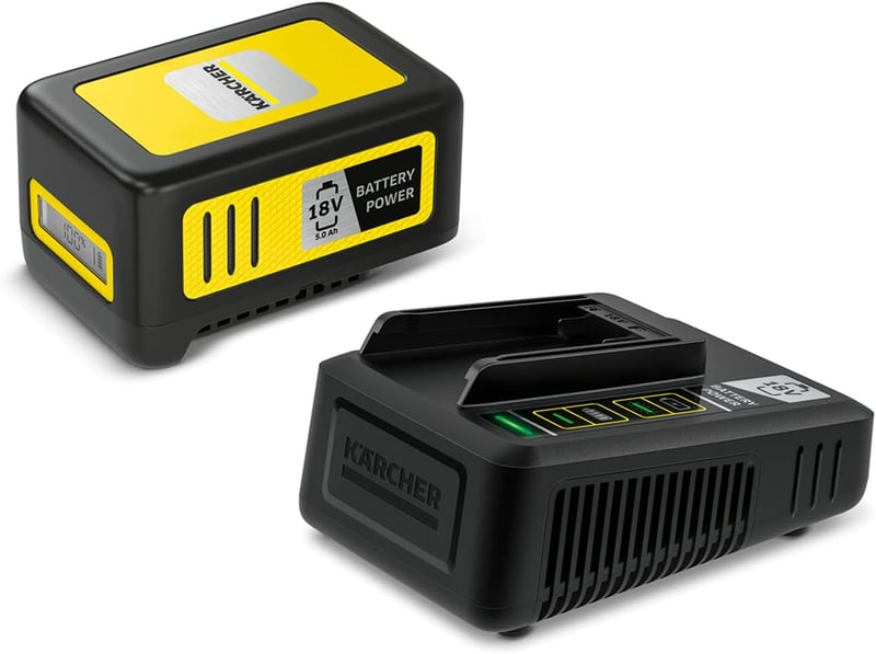 Kärcher Battery Power Starter Kit - 18V/5Ah Akkumulátor és Gyorstöltő Szett Vezeték Nélküli Kerti és Háztartási Gépekhez