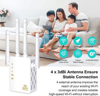 Aigital AC1200 WiFi Jelerősítő Repeater Dual Band 2.4GHz & 5GHz - 200m² Lefedettség, 4x3dBi Antenna, WPS, Ethernet LAN, 45+ Eszköz 5