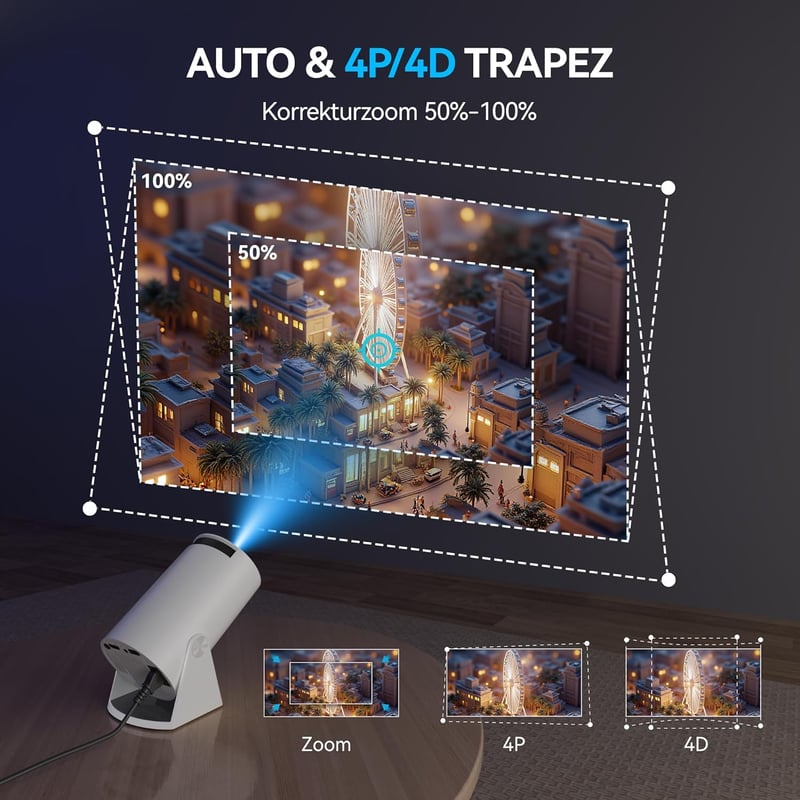 Aubor Mentech HY300Pro Mini Projektor WiFi 6 és Bluetooth - 180° Forgatható Hordozható Vetítő 720P Natív Felbontás, 4K Támogatás, Android 11