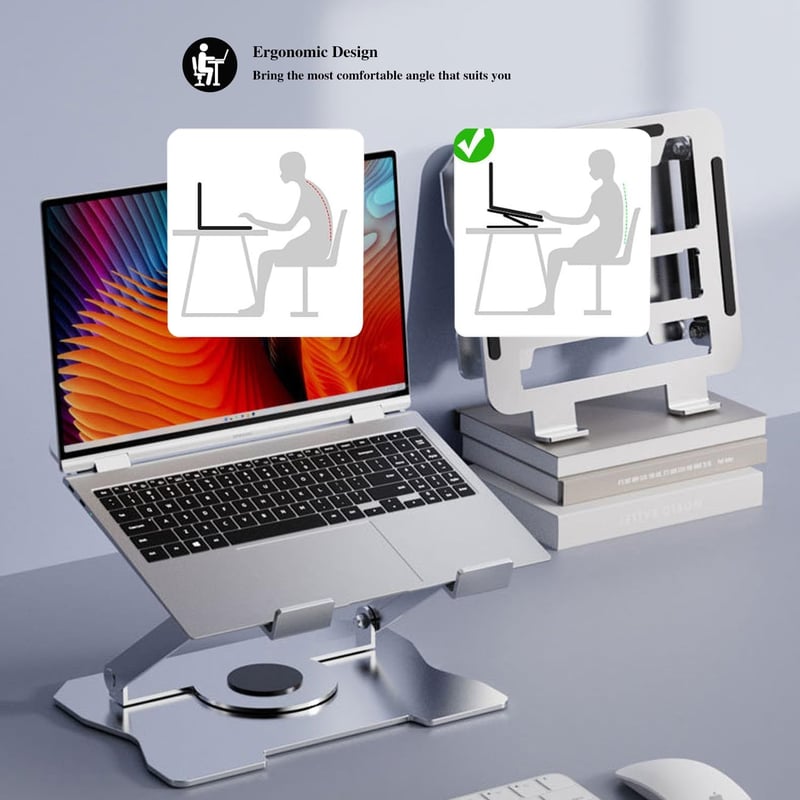 MacBook és laptop állvány 360°-ban forgatható, állítható magasságú, 17"-ig