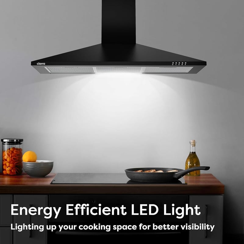 CIARRA 90 cm-es A++ energiaosztályú LED-es páraelszívó, szénszűrővel, fekete
