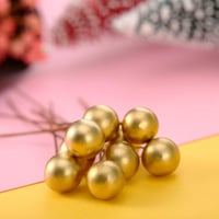 BBTO Arany Bogyók Drótszáron - 100 db Mini Műbogyó Karácsonyfára, Koszorúra, DIY Dekorációhoz - 10 mm Habgömb Esküvői, Ünnepi Díszítéshez - Gold 3
