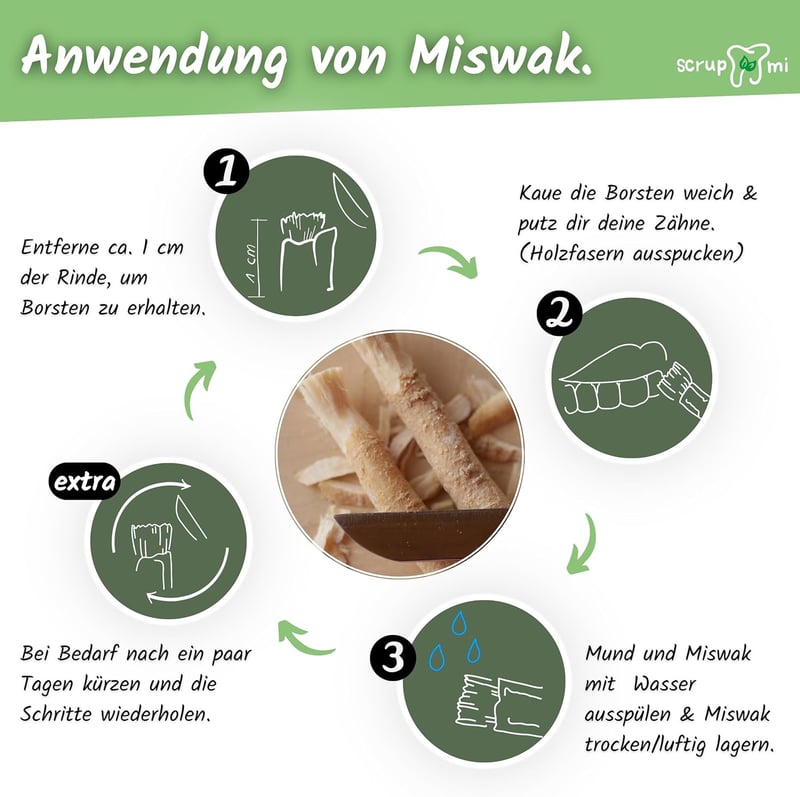 Scrupmi Miswak természetes fogkefe szett - 4 db, vegán, újrahasználható