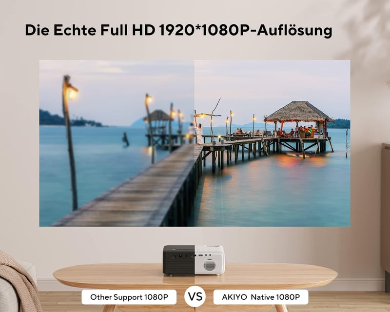 AKIYO O7 Full HD 1080P WiFi Bluetooth Projektor 200 ANSI - Hordozható Házimozi Vetítő 240" Képernyővel, 5G Támogatással, Kompatibilis Fire S