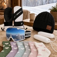 Sírajtra sífelszerelés: OTG síszemüveg + 6 pár termozokni + síkesztyű + Bluetooth sapka + cipőmelegítő 1