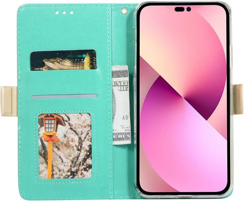 iPhone 14 Pro Türkiz Pénztárcatok Nőknek Masnis Karpánttal