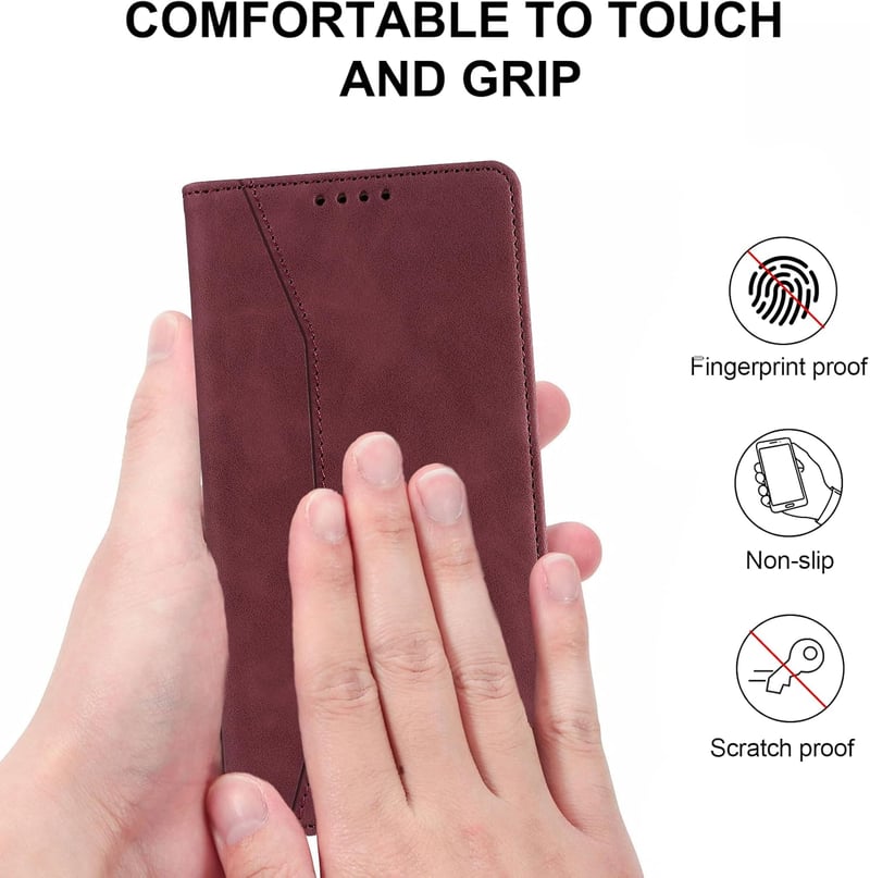 QHOHQ Samsung Galaxy A15 4G/5G Bőr Flip Tok RFID Védelemmel és Edzett Üveg Fóliával - Mágneses Összecsukható Védőtok Multifunkciós Kialakítá