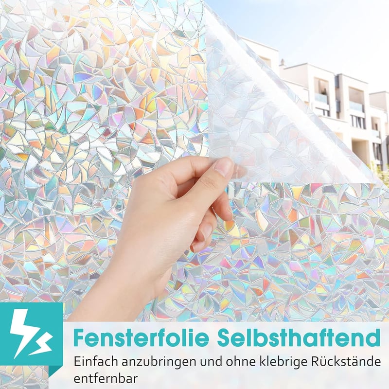 DOWELL Öntapadós Szivárvány Ablakfólia 90x300cm - Fényáteresztő Üvegmatrica Napfénytörő Hatással