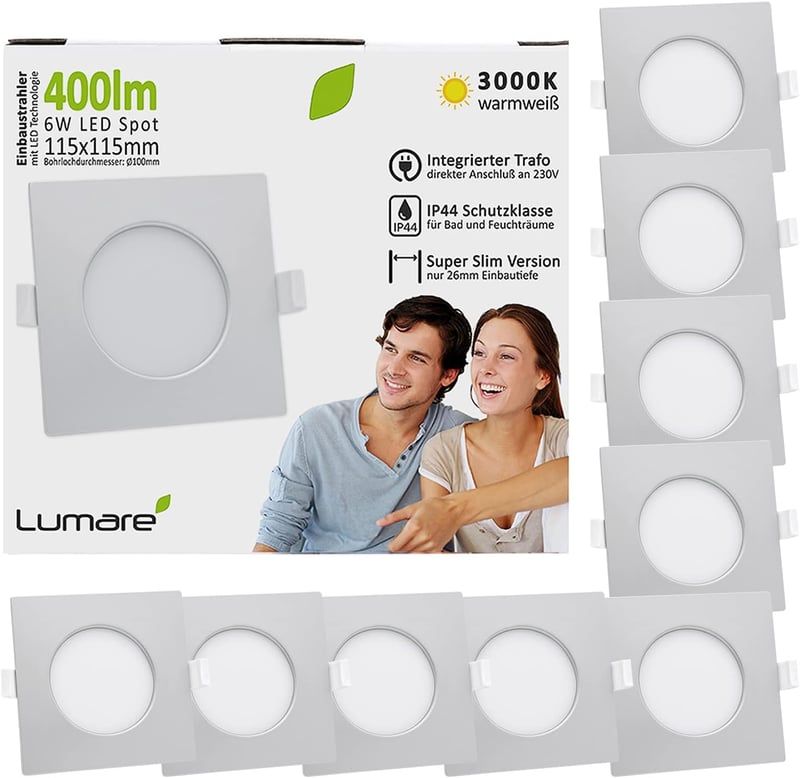 Lumare 9 db-os LED süllyesztett lámpa szett, vékony, fürdőszobába is, ezüst, 26mm