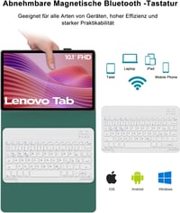 FOGARI Bluetooth Billentyűzetes Tok Lenovo Tab Tablet 10.1 (2025) - Levehető Mágneses Német QWERTZ Billentyűzet, Sötétzöld 3