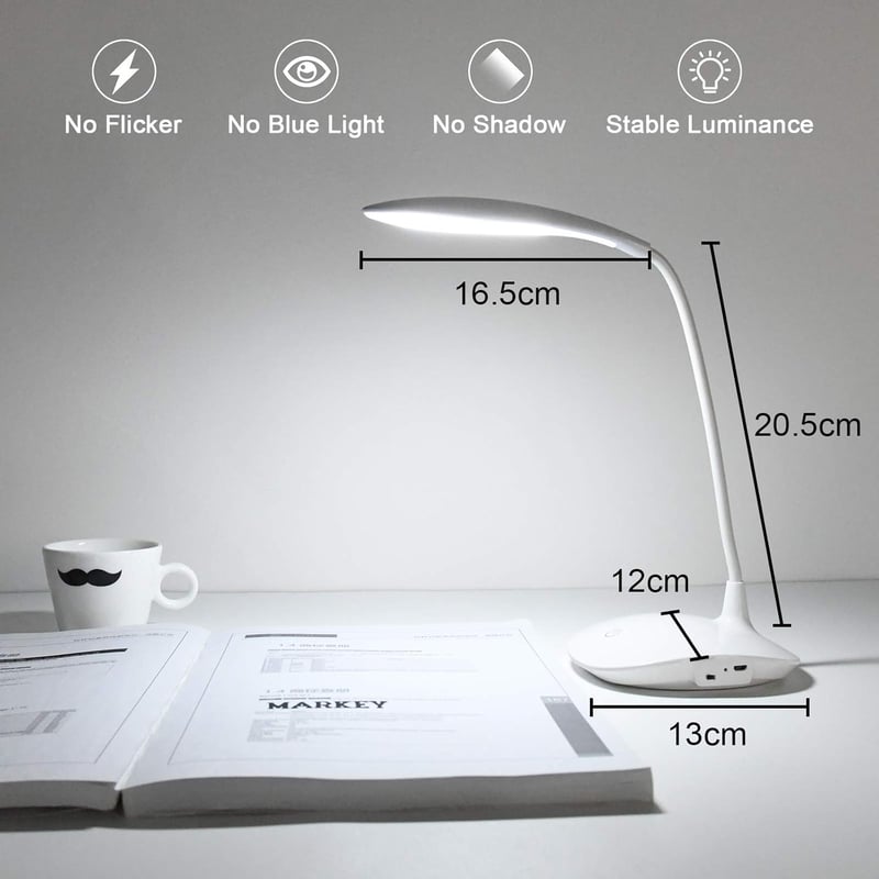 URAQT LED Asztali Lámpa 360° Forgatható 3 Fényerőszinttel - 1200 mAh Akkumulátoros Érintésvezérelt USB Olvasólámpa