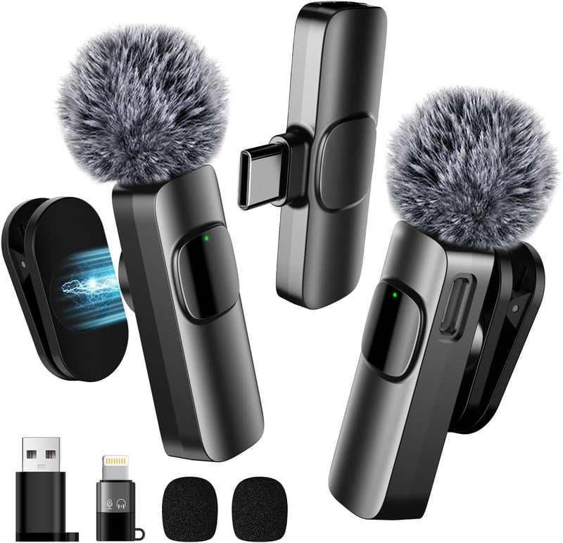 BYbrutek 3 az 1-ben Vezeték Nélküli Csíptetős Mikrofon iPhone/Android/PC Eszközökhöz - Mini Mikrofon Videófelvételhez, 25m Hatótáv