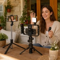 Vloggerindító videós csomag: 170 cm-es telefonállvány + RGB LED-fény + mikrofon + stabilizátor 1