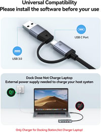 RayCue 9 az 1-ben USB-C/USB-A Dokkoló, Kettős/Hármas Monitor Támogatással, 2 HDMI, VGA, 10Gbps USB 3.1, Gigabit Ethernet, MacBook és Windows 6