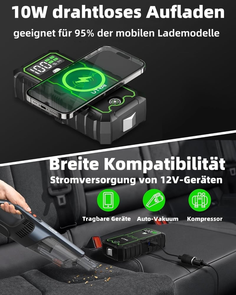 UTRAI 5000A autós indításrásegítő powerbank, LED lámpával és biztonsági kalapáccsal