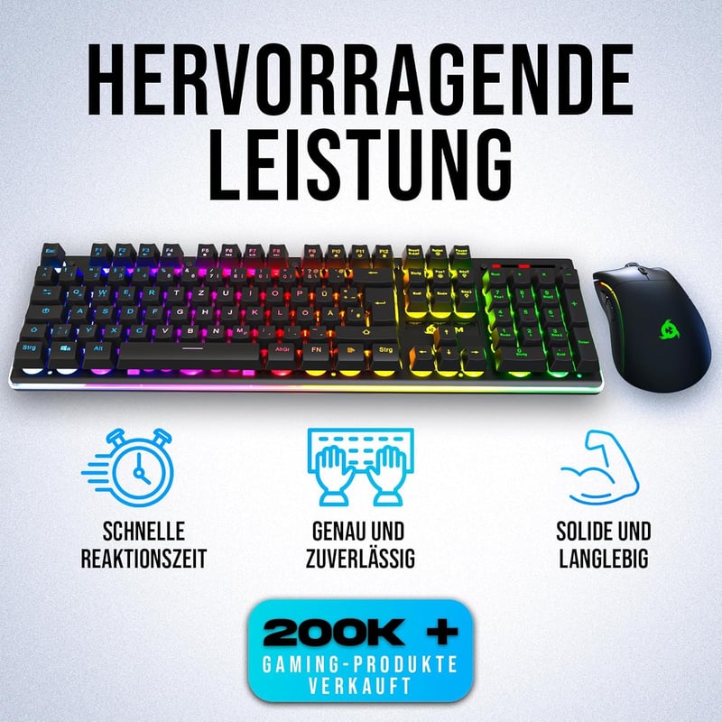 KLIM Thunder Vezeték Nélküli Gamer Billentyűzet és Egér Szett - RGB Háttérvilágítás, 4800 DPI, Beépített Akkumulátor, PC/PS4/PS5 Kompatibili
