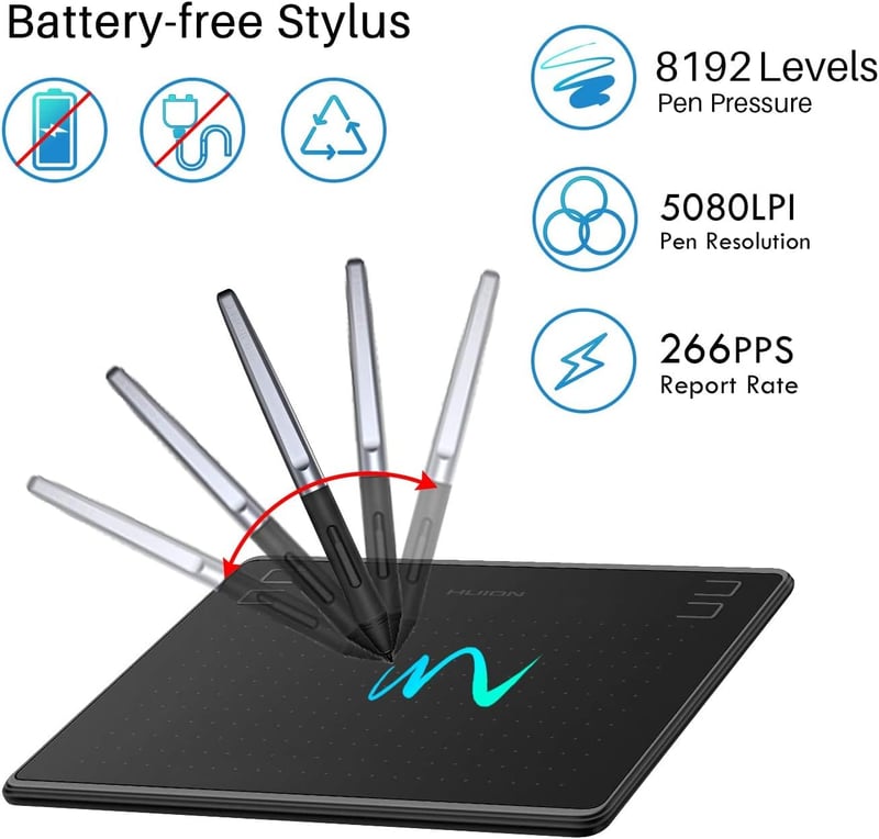HUION HS64 rajztábla kezdőknek, 6,3x4 hüvelykes, akkumélkülös tollal