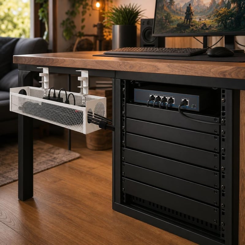 Sieťový Rack set: 2x CAT8 kábel + 6x záslepka + káblový organizér + 5-port PoE switch