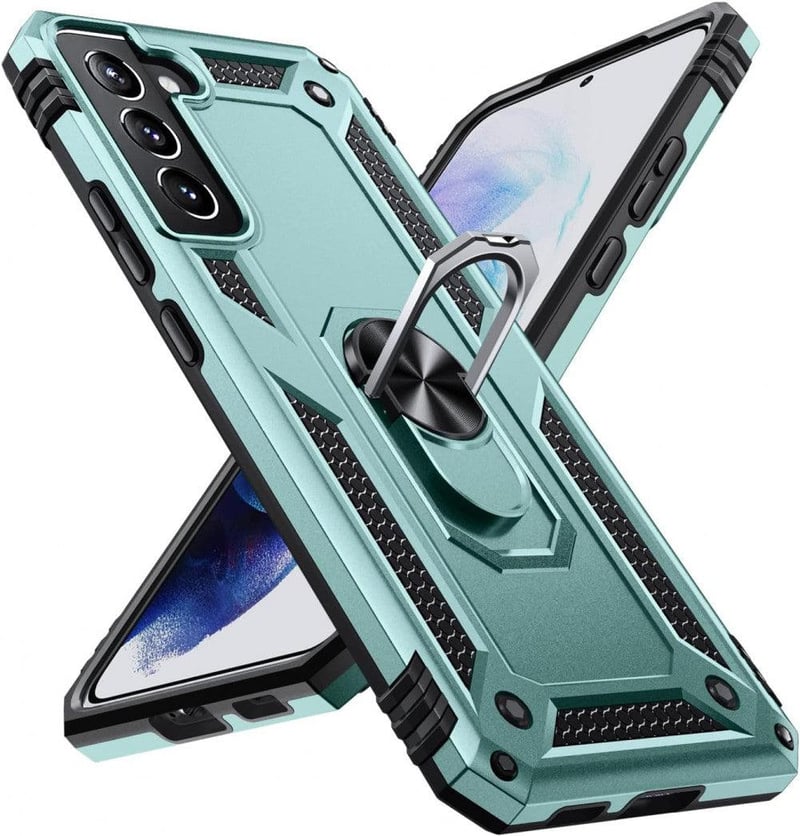 Samsung Galaxy S22 Ütésálló Tok Forgatható Gyűrűvel - Zöld (Katonai Védelem)
