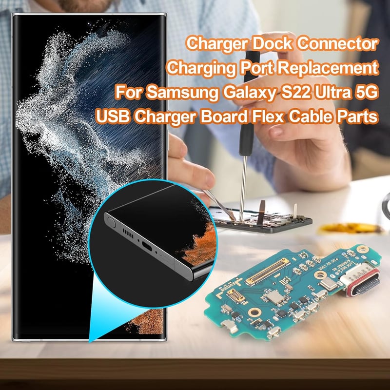 YHX-OU Samsung Galaxy S22 Ultra 5G Töltőcsatlakozó Alkatrész - Mikrofon és Audio Jack Flex Kábel Szerelőkészlettel - SM-S908B Modellekhez
