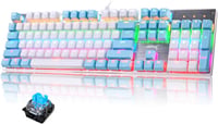 Rózsaszín mechanikus gamer billentyűzet, RGB háttérvilágítással, kék kapcsolókkal, 104 gombos 1