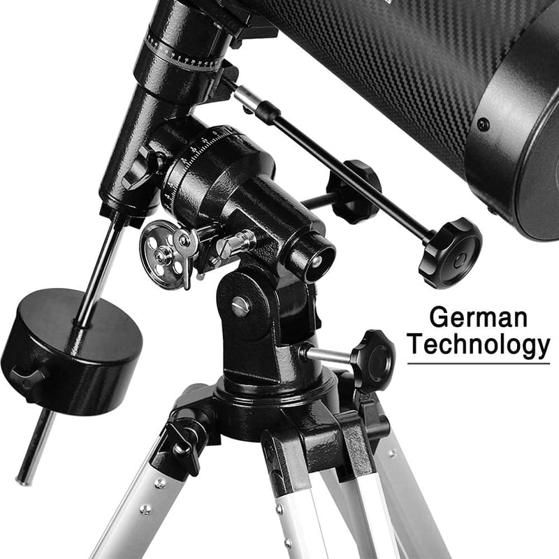 SOLOMARK 130mm Newtonian Teleszkóp Német Ekvatoriális Állvánnyal - 650mm Fókusztávolság, Mobiladapterrel, Barlow Lencsével, Csillagászati Me