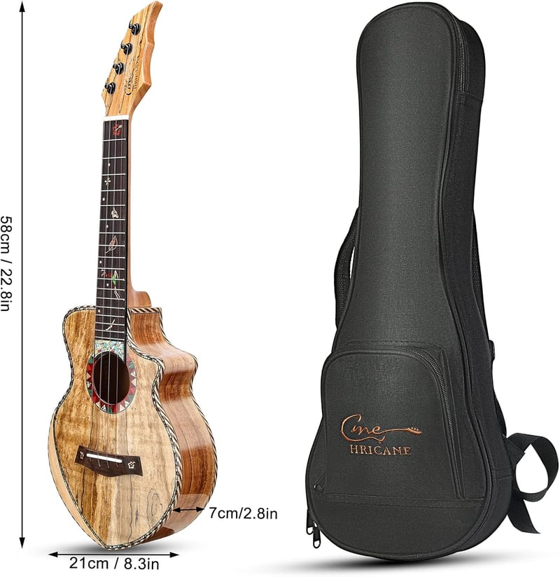 Hricane Koncert Ukulele - Prémium Juhar, 23 Hüvelykes Hawaii Hangszer Tokkal
