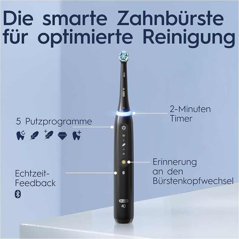Oral-B iO 5 Plus elektromos fogkefe szett, 2 db fekete-fehér + 4 pótfej, 5 üzemmód