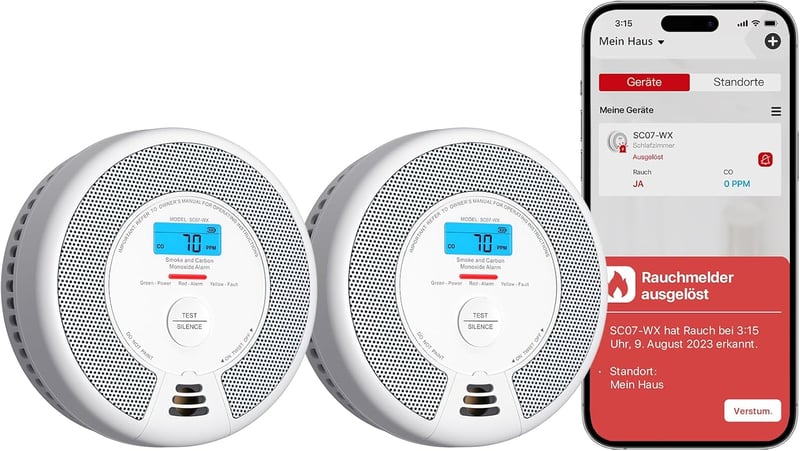 X-Sense WiFi-s füst- és szénmonoxid riasztó, cserélhető elemmel, 2 db