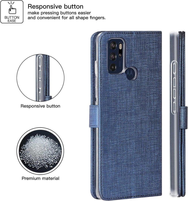 Motorola Moto G60S kék flip tok - mágneses, kártyatartós, állványos