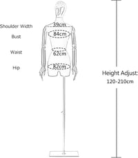 Jueraori Női Próbababa Fejjel és Karokkal - Állítható Magasságú (120-210 cm) Szabóbábu Ruhakiállításhoz, Butikokba - 84 cm Mellbőség 6