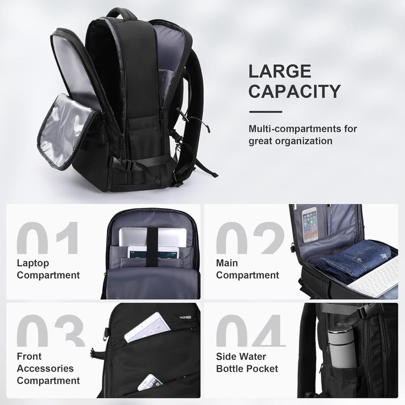 HOMIEE 32L vízálló utazó hátizsák USB töltőporttal, 15,6" laptoptartóval