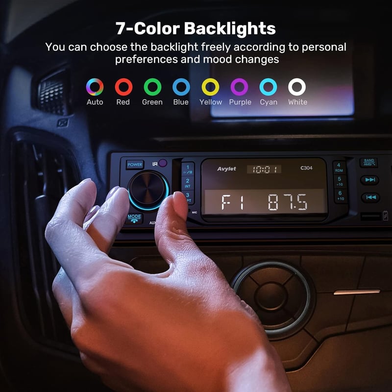 Avylet 1 DIN autórádió Bluetooth 5.0, RDS, 7 színű, 2 USB, MP3