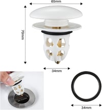 Tesyeux Kerámia Mosdódugó Szett - 2 db Nyomógombos Lefolyódugó Beépített Szűrővel, Univerzális Méret 34-40mm, Fehér, Mosogató, Fürdőkád, Kon 2