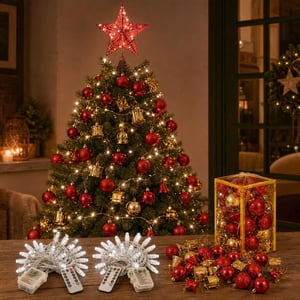 Blještavilo bora: 2x LED lampice + 32x kuglice + LED zvijezda za vrh
