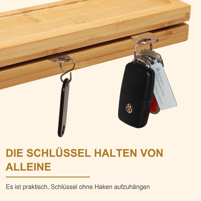 Choi Bambusz Kulcstartó Polccal és Akasztókkal - Fali Kulcsrendező Szervező, Modern Minimál Stílusú Fali Tartó Előszobába