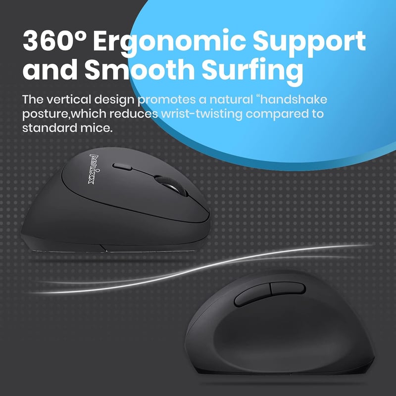 Perixx PERIMICE-719 Ergonomikus Vezeték Nélküli Optikai Egér 6 Gombbal, Állítható DPI (800/1200/1600), Fekete, PC-hez