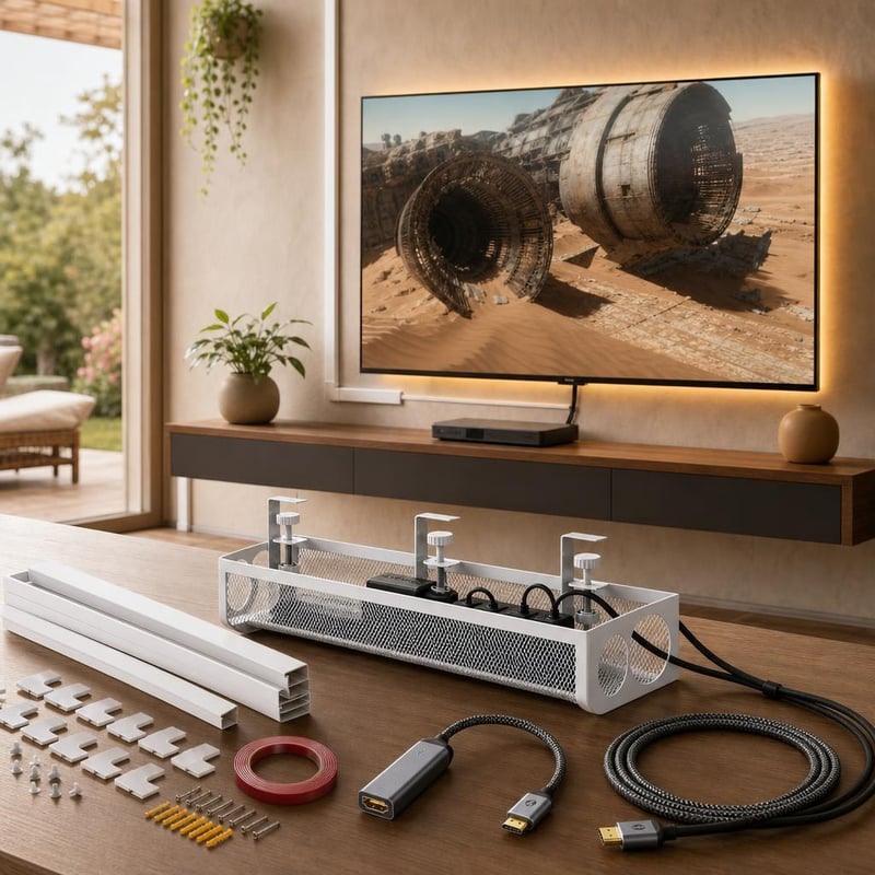 Súprava pre TV kútik: 10x lišta + organizér + HDMI adaptér + HDMI kábel + 6m WiFi LED pásik
