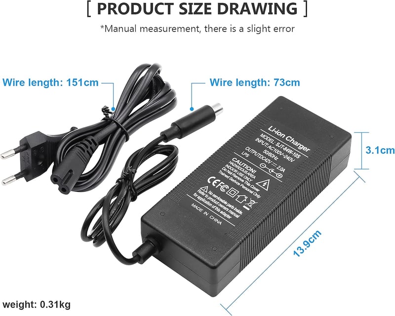 Yungeln 42V 2A Elektromos Roller Töltő - Xiaomi 1S M365 Pro, Ninebot ES1/ES2 Kompatibilis Adapter 5.5mm DC Csatlakozóval, 84W Gyorstöltő