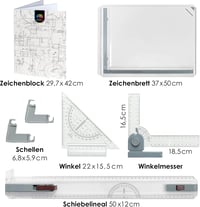 OfficeTree Professzionális Műszaki Rajztábla Szett 37x50cm - 7 Részes Precíziós Készlet Táskával 2