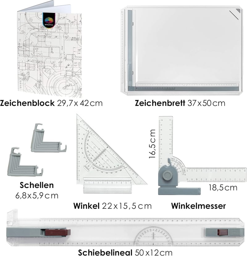 OfficeTree Professzionális Műszaki Rajztábla Szett 37x50cm - 7 Részes Precíziós Készlet Táskával
